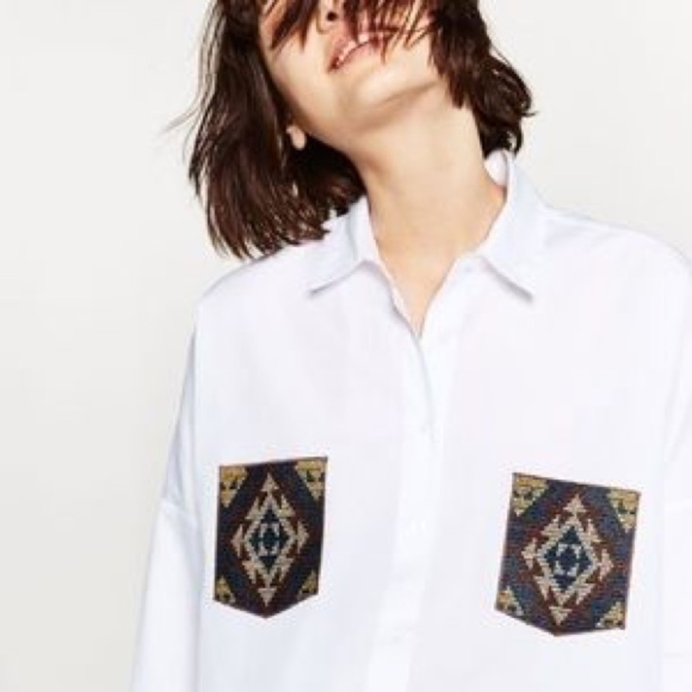 SOLD Zara casual button down Aztec style pocket - Picture 2 of 7